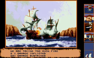 Discovery: In the Steps of Columbus Amiga A ship to ship battle.