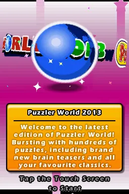 Puzzler World 2013 Nintendo DS Title screen