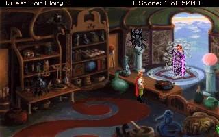 Quest for Glory I: So You Want To Be A Hero DOS Magic shopkeeper&#x27;s grand entrance