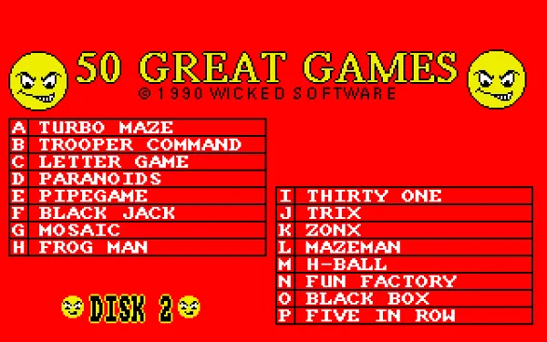 50 Great Games Amiga Game select disk 2