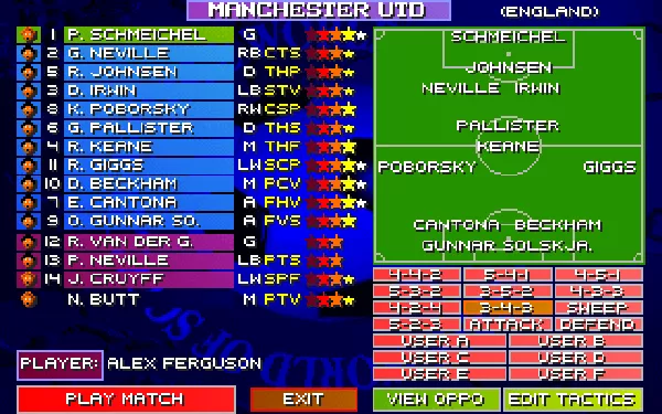 Sensible World of Soccer &#x27;96/&#x27;97 Windows Manchester Unites setup