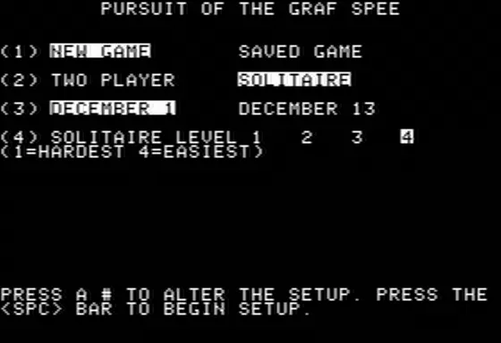 Pursuit of the Graf Spee Apple II Main Menu