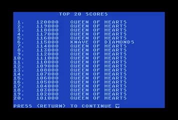 Queen of Hearts Atari 8-bit High Score Display