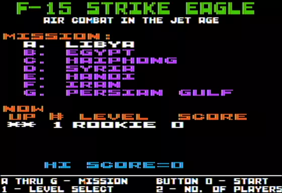 F-15 Strike Eagle Apple II Main Menu