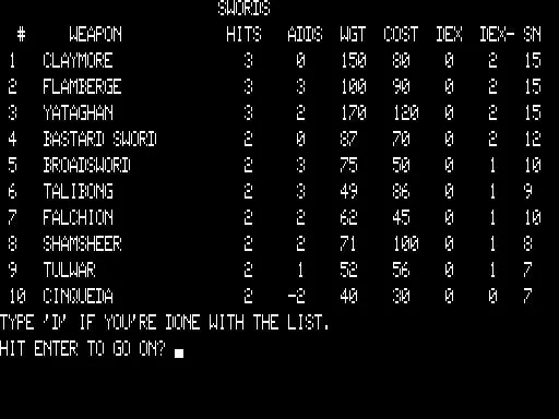 Morton&#x27;s Fork TRS-80 Choosing From a List of About 30 Weapons