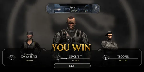 Mortal Kombat X Android A victory screen with Special Forces units.