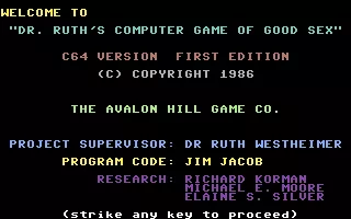 Dr. Ruth&#x27;s Computer Game of Good Sex Commodore 64 Title screen