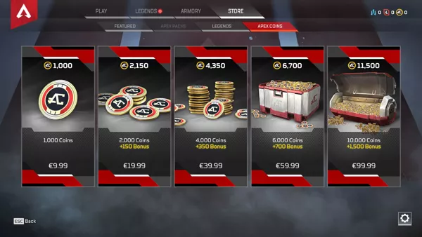 Apex Legends Windows Apex coins and the prices