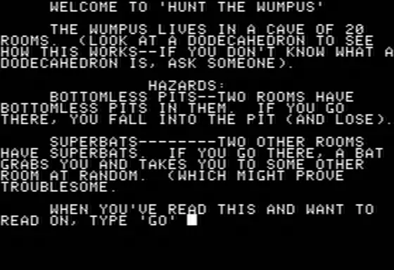 Wumpus Apple II Wumpus Instructions