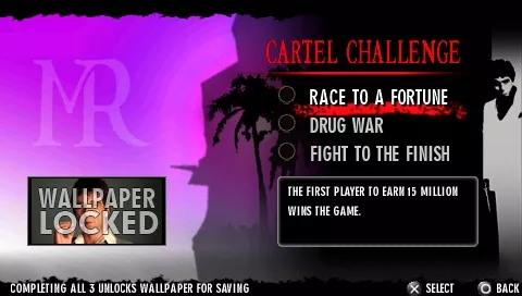 Scarface: Money. Power. Respect. PSP Three cartel challenges are available.
