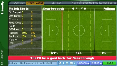 Championship Manager 2006 PSP A match in progress with the vertical line showing where the action is.