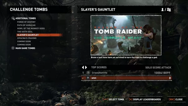 The new challenge tomb can be accessed right away from the main menu.