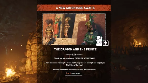The game announces the availability of the new content.