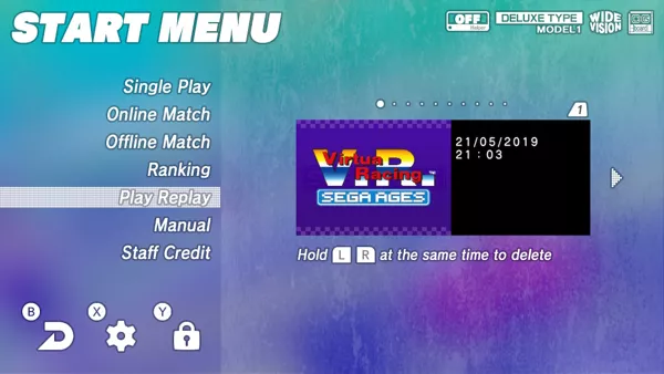 Virtua Racing Nintendo Switch Replays are automatically saved and can be viewed at any time.