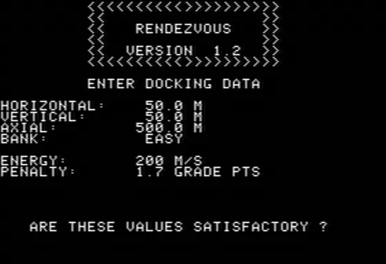 Rendezvous: A Space Shuttle Flight Simulation Apple II Planning to Dock with Space Station