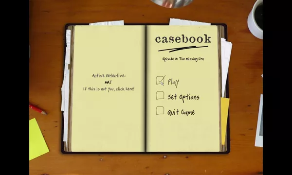 Casebook: Episode 0 - The Missing Urn Windows Main menu
