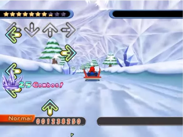 Dance Dance Revolution: Mario Mix GameCube In later songs, you need to avoid stepping on certain objects (such as the spikes in this icy level)