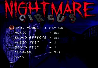 Nightmare Circus Genesis Main menu