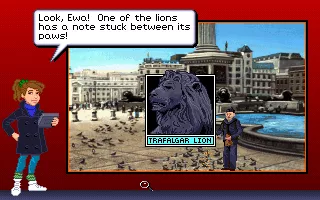 Eagle Eye Mysteries in London DOS The stone lions of Trafalgar Square in a cat-related puzzle.