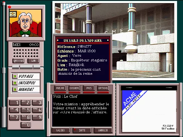 Where in the World is Carmen Sandiego? (CD-ROM) Windows Getting your first mission from the Chief. 
(French)