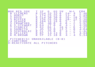 Full Count Baseball Commodore 64 Choosing your Pitcher