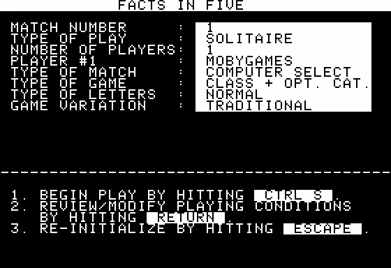 Computer Facts in Five Apple II Game Setup
