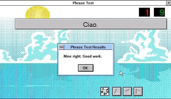 EZ Language: Italian Windows 3.x Phrase test: The results and I got one wrong on purpose, honest