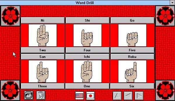 EZ Language: Japanese Windows 3.x Word Drill: Clicking on the picture tile or either the Japanese or American captions will trigger the sound clip. Looks as though they count the fingers NOT showing