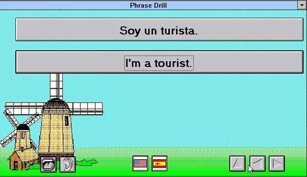 EZ Language: Spanish Windows 3.x Phrase Drill. A single phrase per screen