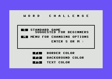 Word Challenge Commodore 64 Main Menu