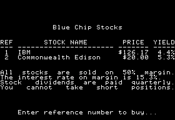 Squire: The Financial Planning Simulation Apple II Investing in Blue Chip Stocks