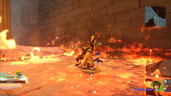 Kingdom Hearts III PlayStation 4 Using Goofy&#x27;s shield to glide through the fire