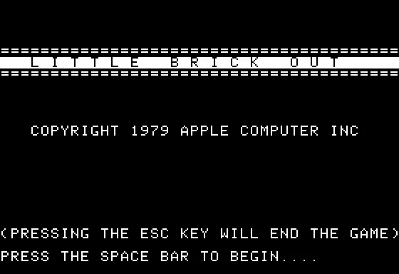 The Apple Tapes: Introductory Programs for the Apple II plus Apple II Little Brick Out - Title Screen
