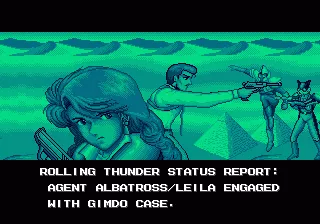Rolling Thunder 3 Genesis Albatross and Leila are fighting Gimdo in Egypt.