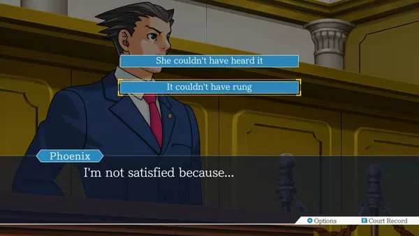 Phoenix Wright: Ace Attorney Trilogy Nintendo Switch Gyakuten Saiban: Phoenix is not satisfied with that testimony, and he&#x27;ll point out why that is