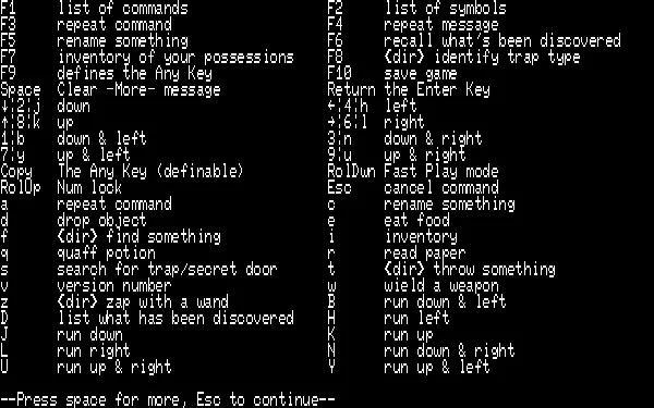 Rogue PC-88 List of Commands (page 1)