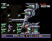 Turrican II: The Final Fight Amiga Fight against a huge boss. It tries to grab me with its claw, but fails miserably.