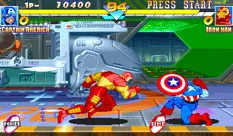 Marvel Super Heroes Arcade Defending an attack.