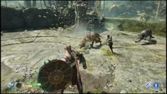 God of War PlayStation 4 Fighting a pack of wolves